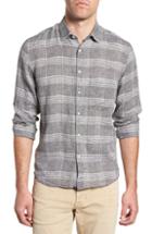 Men's Billy Reid John Standard Fit Plaid Linen Sport Shirt, Size - Grey