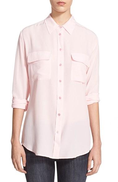 Women's Equipment 'slim Signature' Silk Shirt - Pink