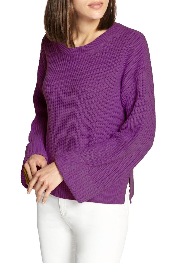 Women's Sanctuary Bell Sleeve Shaker Sweater, Size - Purple