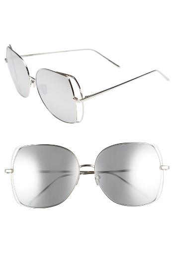 Women's Linda Farrow 61mm Mirrored 18 Karat White Gold Sunglasses - White Gold/ Platinum