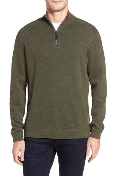 Men's Tommy Bahama Flip Side Reversible Quarter Zip Twill Pullover - Green