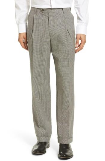 Men's Berle Pleated Houndstooth Wool Trousers X 32 - Grey