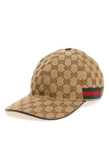 Men's Gucci Logo Print Baseball Cap - Beige