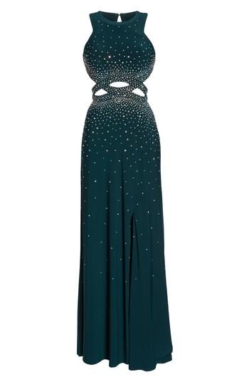 Women's Morgan & Co. Embellished Cutout Stretch Knit Gown /4 - Green