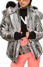 Women's Topshop Sno Rio Faux Fur Hood Metallic Puffer Jacket Us (fits Like 0-2) - Metallic