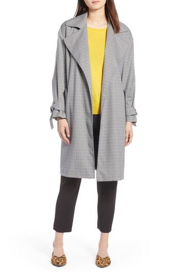 Women's Halogen Lightweight Plaid Trench Coat - Black