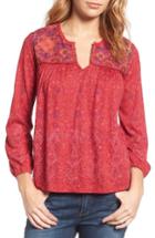 Women's Lucky Brand Embroidered Yoke Print Top - Red