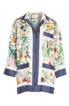 Women's Gucci Floral Print Silk Foulard Shirt Us / 42 It - Ivory