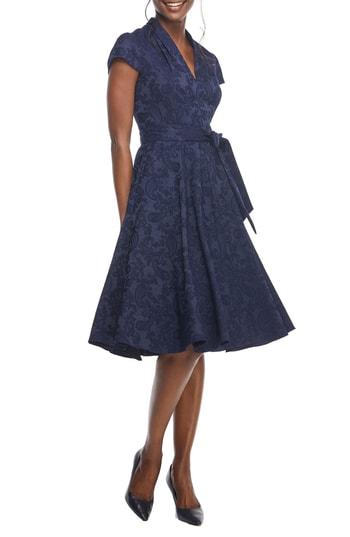 Women's Gal Meets Glam Collection Gloria Paisley Jacquard Fit & Flare Dress - Blue