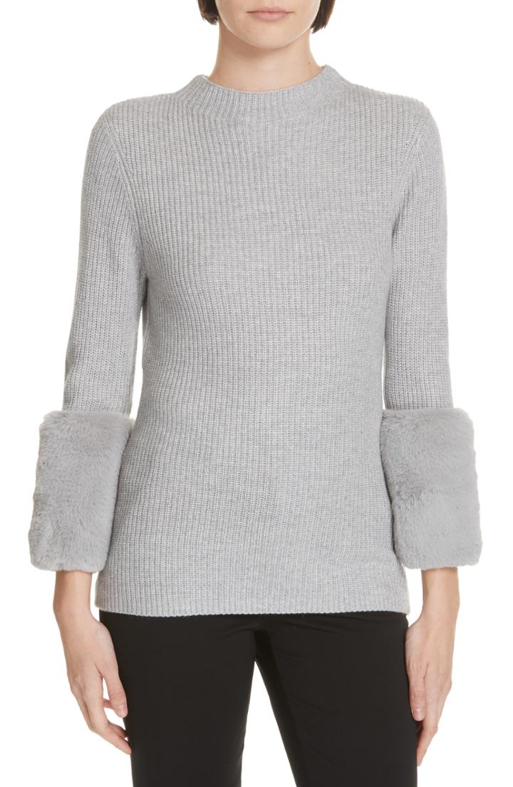 Women's Ted Baker London Klairia Faux Fur Cuff Sweater - Grey