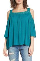 Women's Hinge Lace Trim Off The Shoulder Top, Size - Blue/green