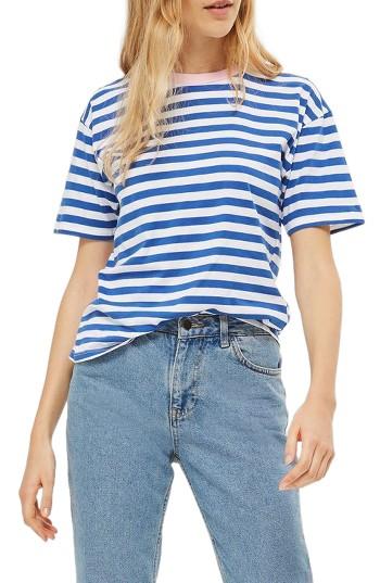 Women's Topshop Contrast Neck Stripe Tee Us (fits Like 6-8) - Blue