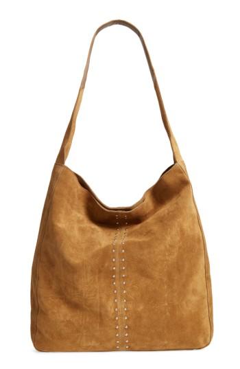 Topshop Sienna Studded Leather Hobo - Brown