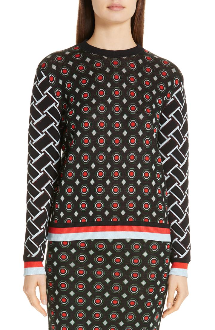 Women's Dvf Hari Geo Jacquard Metallic Detail Sweater - Black