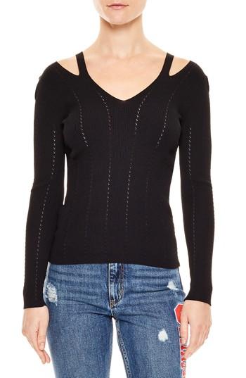 Women's Sandro Cutout V-neck Sweater - Black
