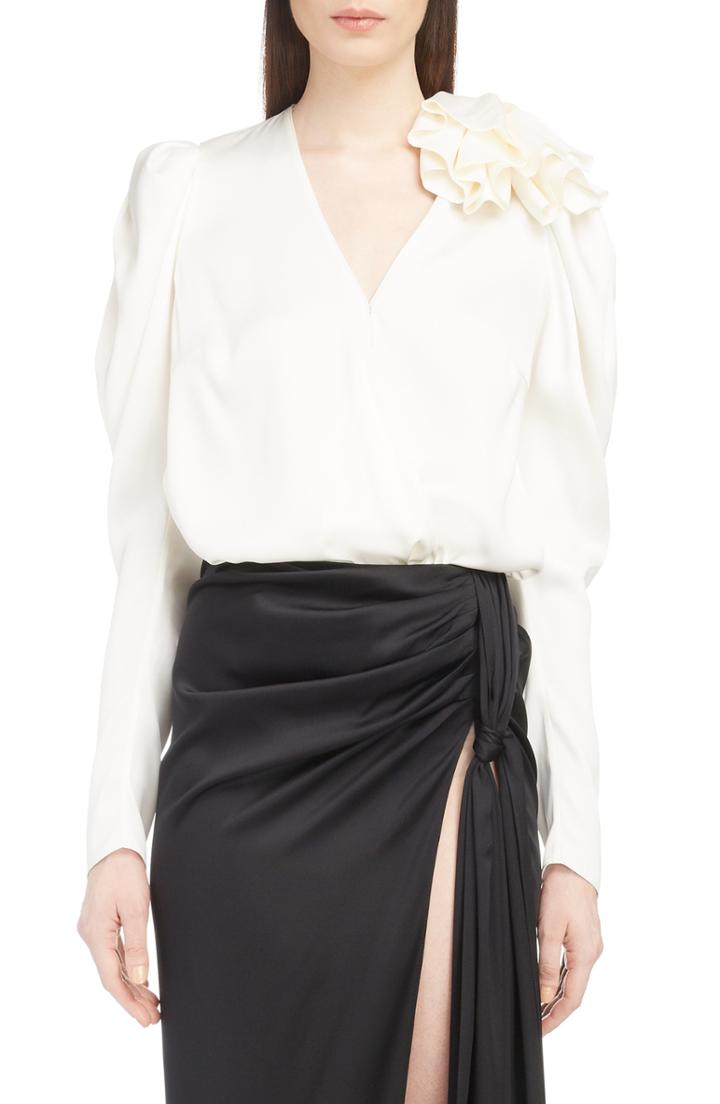 Women's Magda Butrym Ruffle Shoulder Silk Blouse Us / 36 Fr - Ivory