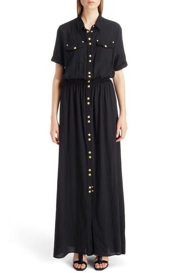 Women's Balmain Button Front Cotton Maxi Dress Us / 36 Fr - Black