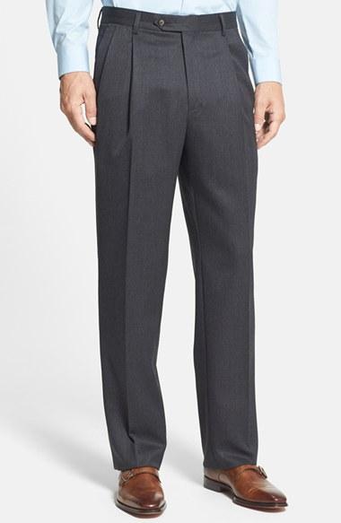 Men's Berle Pleated Wool Gabardine Trousers X 34 - Black