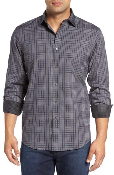 Men's Bugatchi Classic Fit Check Sport Shirt, Size - Black