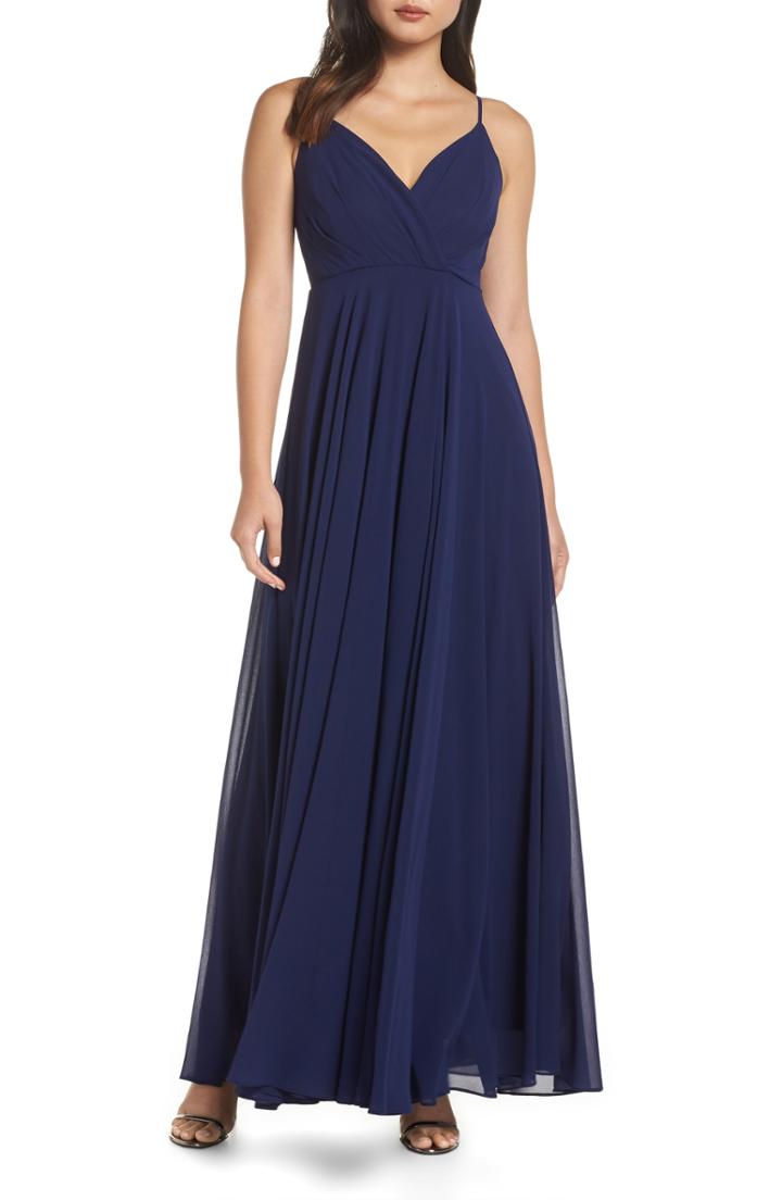 Women's Lulus Surplice Chiffon Gown - Blue