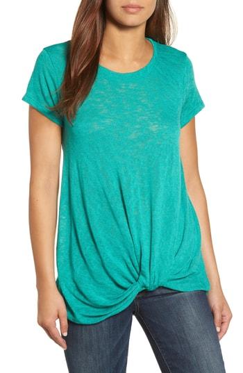 Women's Bobeau Jessica Twist Hem Slub Tee, Size - Green