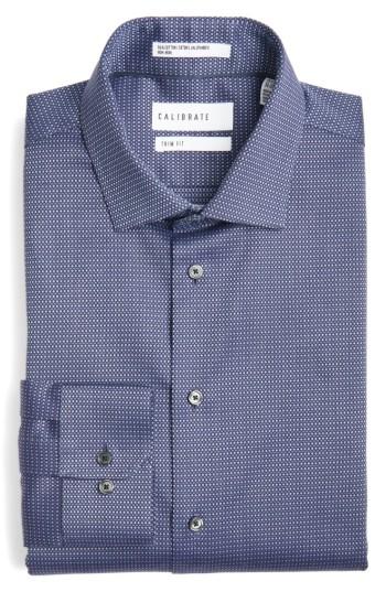 Men's Calibrate Trim Fit Non-iron Stretch Dot Dress Shirt .5 - 34/35 - Blue