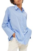 Women's Topshop Deep Cuff Stripe Shirt Us (fits Like 0) - Blue