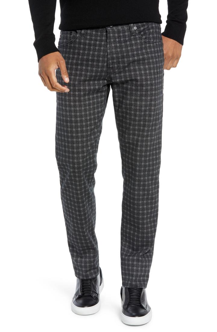 Men's Ag Tellis Modern Slim Fit Plaid Pants X 34 - Black