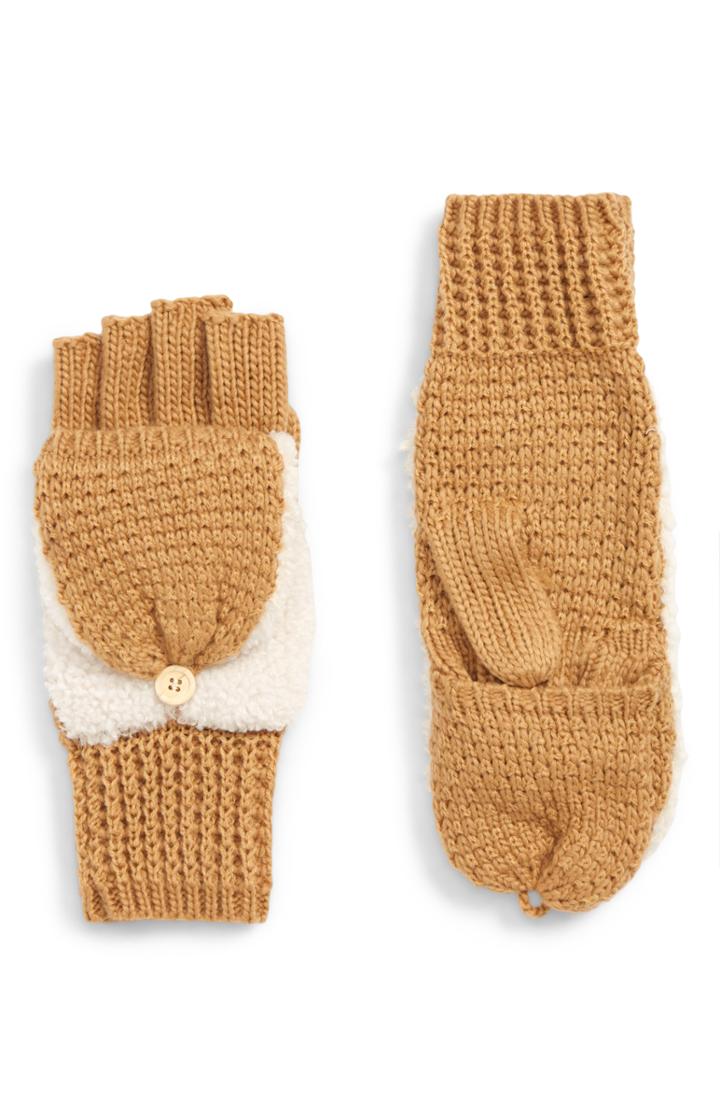Women's Bp. Faux Shearling Trim Convertible Mittens, Size - Ivory