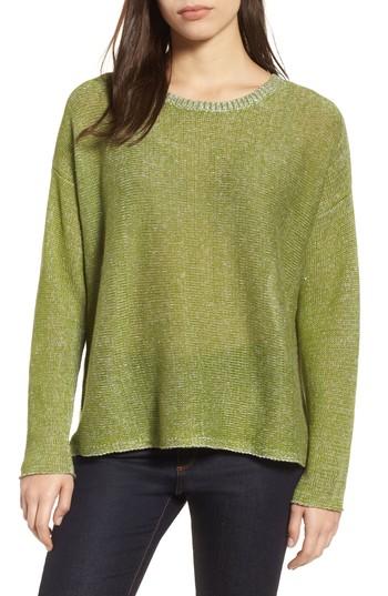 Women's Eileen Fisher Boxy Organic Linen Sweater, Size - Green