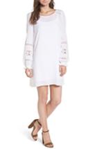 Women's Hinge Lace Trim Puff Sleeve Shift Dress, Size - White