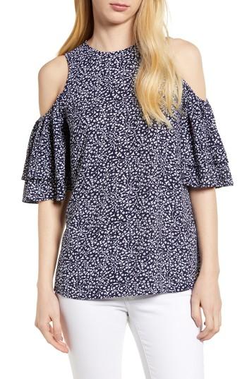 Women's Michael Michael Kors Fleur Paisley Cold Shoulder Blouse - Blue