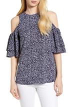 Women's Michael Michael Kors Fleur Paisley Cold Shoulder Blouse - Blue