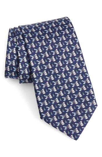 Men's Salvatore Ferragamo Felice Print Silk Tie, Size - Blue