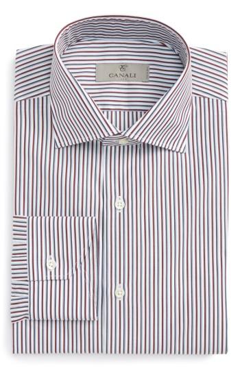 Men's Canali Regular Fit Stripe Dress Shirt - Red