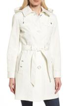 Petite Women's Gallery Belted Trench Raincoat - Ivory