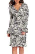 Women's Wallis Geo Print Bell Sleeve Wrap Dress Us / 16 Uk - Black