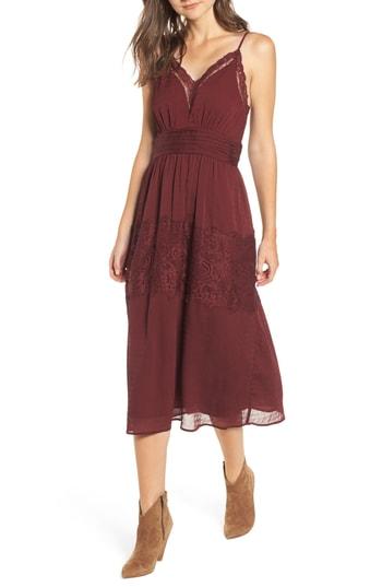Women's Moon River Lace Trim Midi Dress - Burgundy