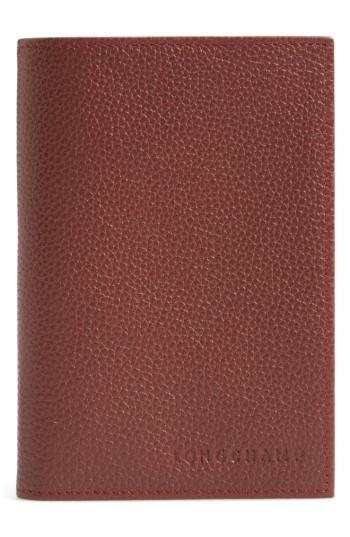 Longchamp Calfskin Leather Passport Case - Red