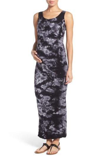 Women's Tees By Tina 'lattice' Tie Dye Textured Maternity Maxi Dress, Size - Black