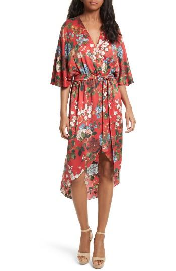 Women's Alice + Olivia Clarine Floral Silk Wrap Dress - Red