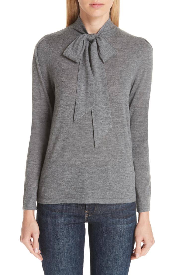 Women's Co Essentials Tie Neck Cashmere Sweater - Grey