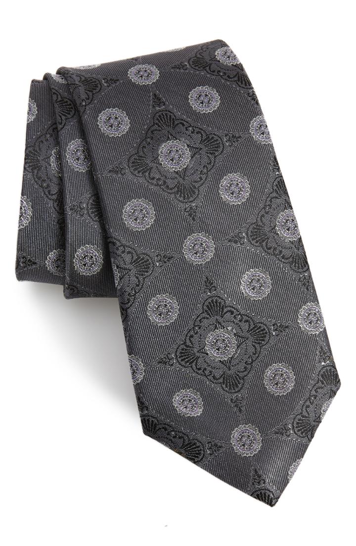 Men's Nordstrom Men's Shop Murray Medallion Silk Tie, Size - Grey