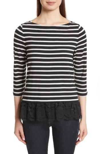 Women's Kate Spade Lace Flounce Stripe Top, Size - Black
