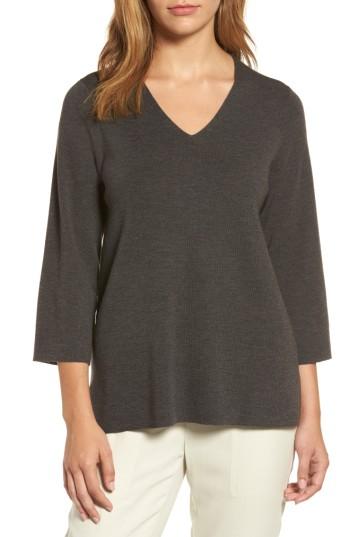 Women's Eileen Fisher Merino Wool V-neck Top, Size - Brown