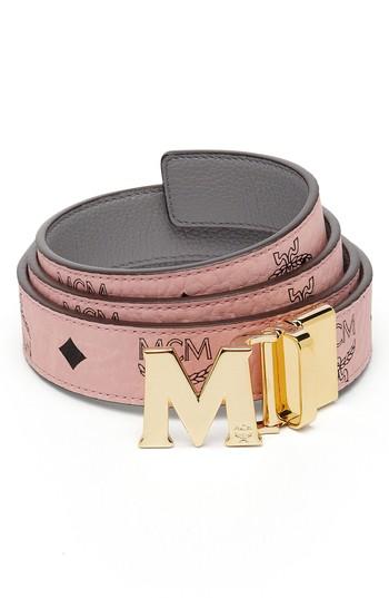 Women's Mcm 'visetos' Reversible Leather Belt, Size - Soft Pink/ Silver Shadow