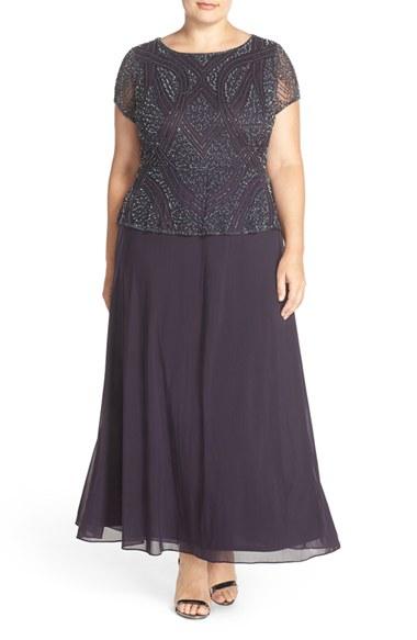 Women's Pisarro Nights Beaded Mock Two-piece Gown