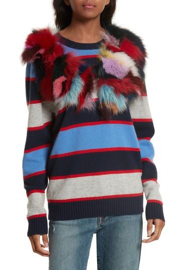Women's Harvey Faircloth Stripe Cashmere Sweater With Genuine Fox Fur Trim