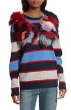 Women's Harvey Faircloth Stripe Cashmere Sweater With Genuine Fox Fur Trim