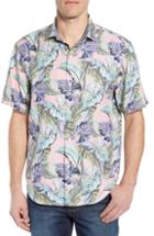 Men's Tommy Bahama Let's Be Fronds Print Silk Blend Shirt - Pink
